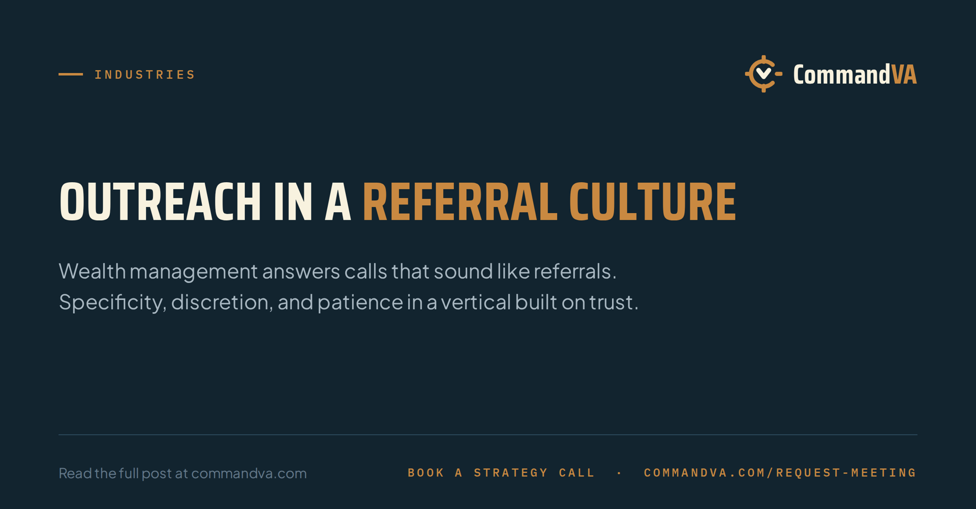Wealth management: outreach in a referral culture