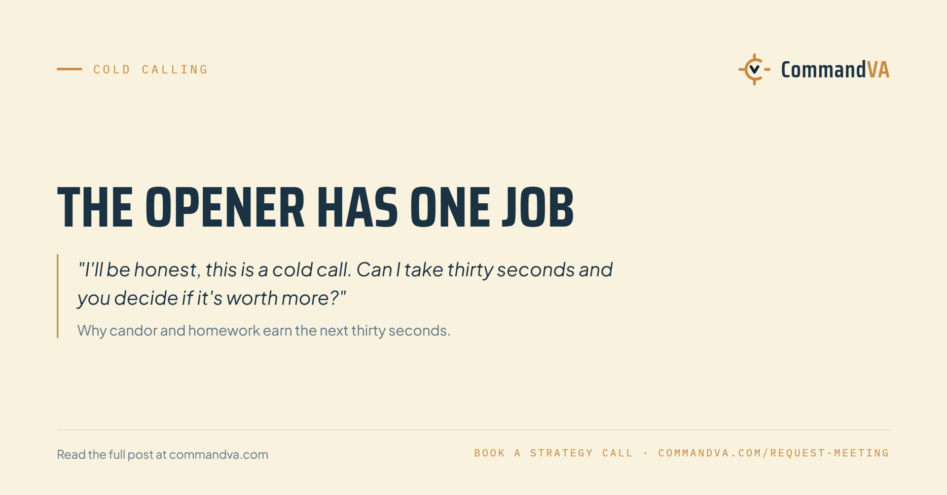 The first thirty seconds: openers that earn a conversation